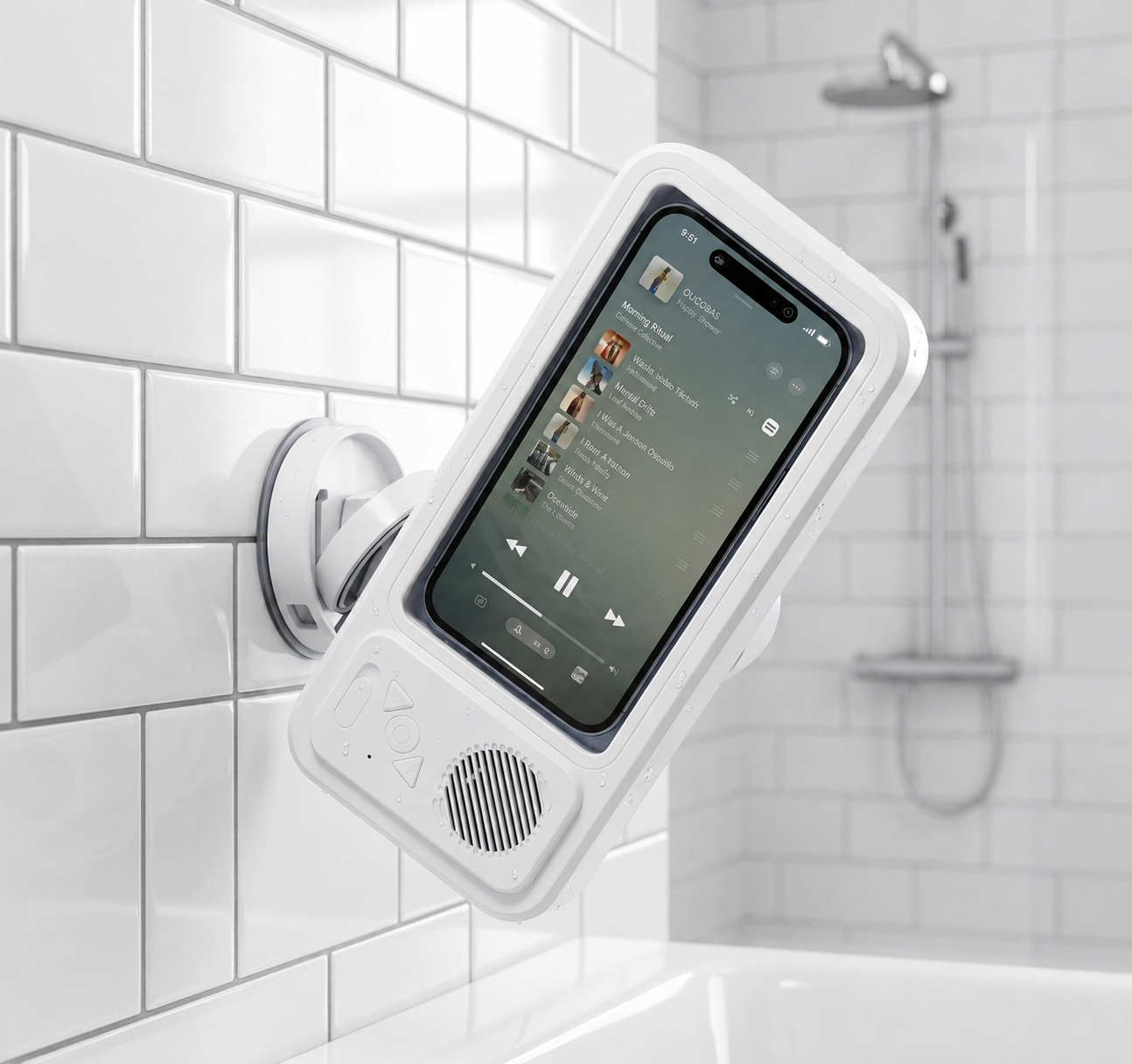 AquaPlay™ Shower Phone Holder + Speaker