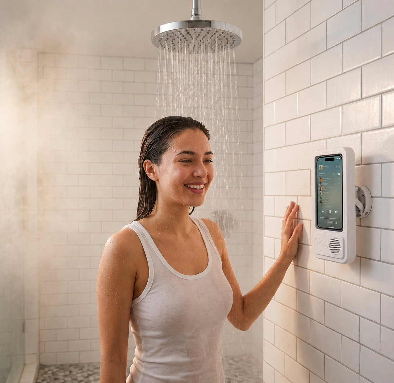 AquaPlay™ Shower Phone Holder + Speaker